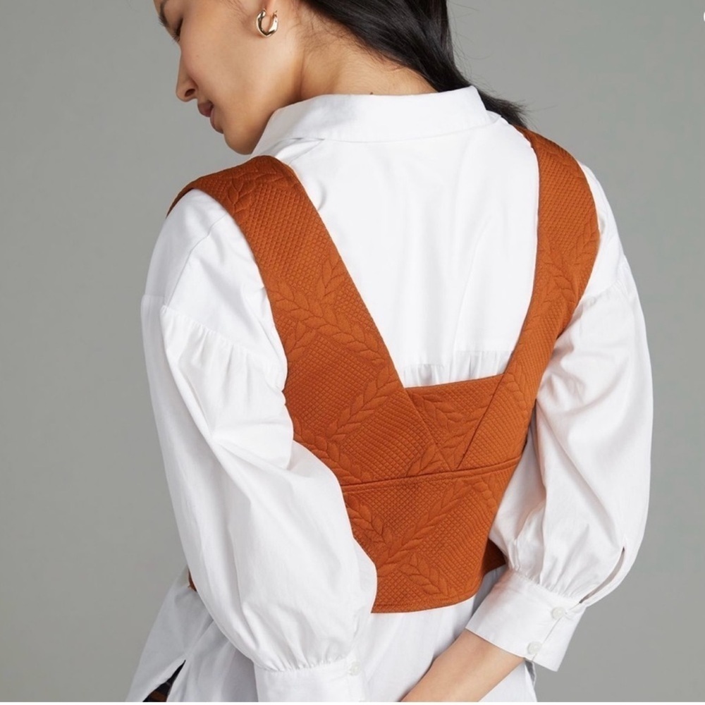 Maeve Anthropologie Button Side Cropped Top Vest Pecan Brown Size XS - Picture 2 of 13